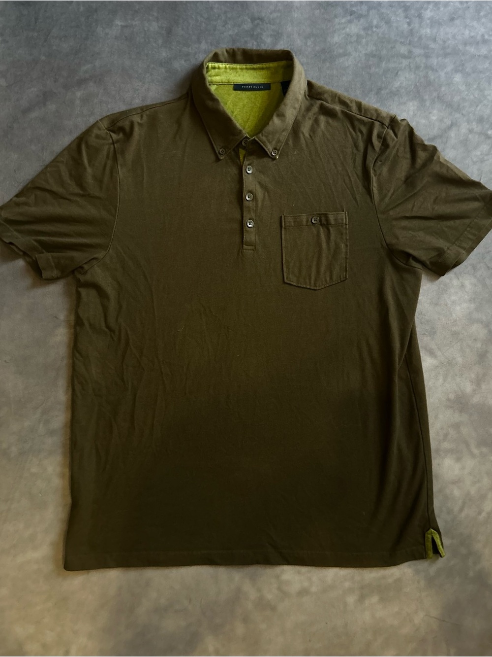 Perry Ellis Olive Green Men’s Button-Collar Polo Shirt